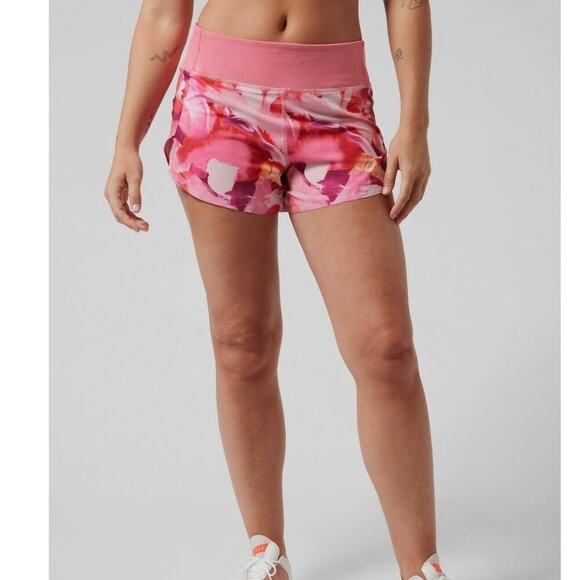 Athleta Run With It Shorts Activewear Mid Rise Floral Pink Size Small - Picture 1 of 10